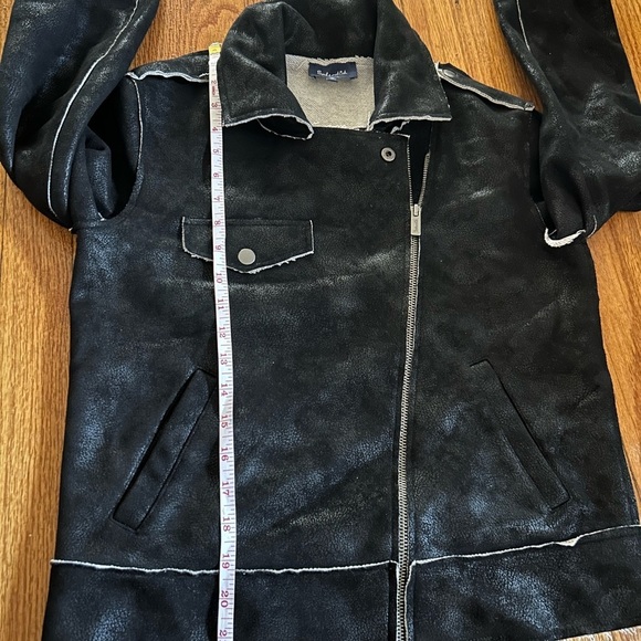 Splendid Sz S Black Bonded French Terry Faux Leather Moto Jacket Biker - Picture 9 of 11